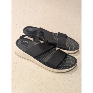 Crocs Sandals Womens Size 10 LiteRide Stretch Strappy Black Sling Back